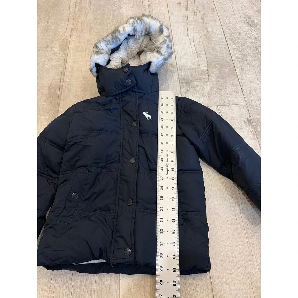 Abercrombie Kids Navy Blue Sherpa Lined Puffer Jacket Faux Fur Hood Size 5/6